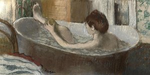 Frau in ihrer Badewanne, wäscht ihr Bein, 1883-1884
