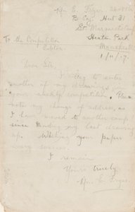 Brief an einen Zeitungswettbewerbsredakteur, 1. November 1917