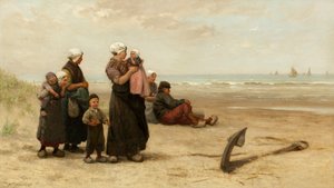 Warten auf die Rückkehr der Schiffe am Strand von Katwijk