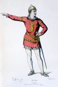 Die Figur des Don Rodrigue in der Tragikomödie Le Cid - Vollständiges Theater: (Sammlung von Stücken von Corneille) Zeichnung von Geffroy, Gravur von Colin - ed. Laplace, Sanchez et Cie, Paris 1884 von Edmond Aime Florentin Geffroy