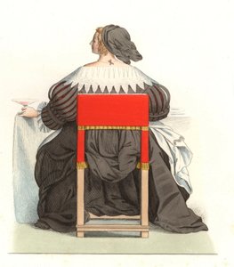 Französische Frau 17. Jahrhundert, nach einem Stich von Abraham Bosse (1602-1676) - Lithographie nach einer Illustration von Edmond Lechevallier-Chevignard (1825-1902), aus „Costumes historiques des 16th“