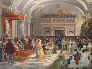 Die Hochzeit von Henri de Bourbon, König von Navarra, mit Marguerite de Valois in Anwesenheit von Catherine de Medici und Charles IX im Jahr 1572, 1862