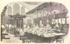 Silberschmiede bei der Arbeit in der Christophle-Besteckfabrik in Paris, veröffentlicht 1875 von Edmond Morin