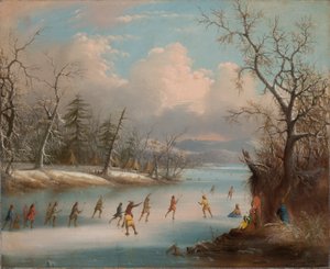 Indianer spielen Lacrosse auf dem Eis von Edmund C. Coates