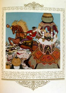 Prinz küsst eine schöne Prinzessin in einem Turm. Russland von Dulac von Edmund Dulac