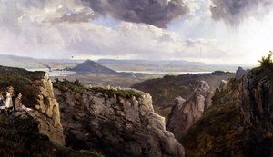 Die Elbor-Felsen in Richtung Glastonbury, mit dem Künstler E.J. Niemann, gemalt von A.F. de Prades von Edmund John Niemann