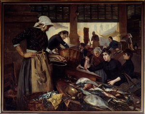Blick auf die Delacroix-Halle. Spaziergang zum Fischmarkt von Marseille von Edouard Cremieux