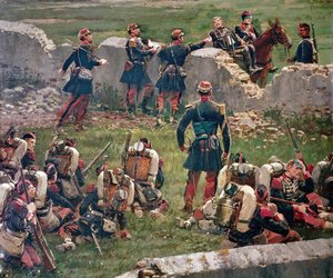 Abend der Schlacht von Rezonville Gravelotte. Grenadiere der Kaiserlichen Garde ruhen, 16. August