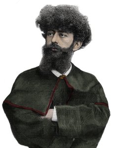 Der Sar Merodack Josephin Peladan, Pseudonym von Josephin Peladan (1858-1918), französischer Schriftsteller und Okkultist - Gravur von Navellier in „The Illustrous Journal“ von 1892 von Edouard Felicien Eugene Navellier