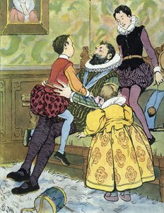 König von Frankreich Henri IV spielt mit seinen Kindern (1553-1610) Illustration von Edouard Zier in „Nos-Gloriers-Nationales“ 1920 Privatsammlung von Edouard Francois Zier