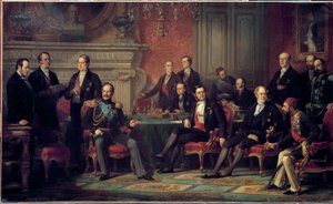 Der Pariser Kongress vom 25. Februar bis 30. März 1856 traf sich am Ende des Krimkrieges, von Napoleon III. mit den Außenministern der europäischen Staaten. von Edouard Louis Dubufe