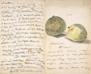 Ein Brief an Eugène Maus, verziert mit zwei Äpfeln, 2. August 1880 von Édouard Manet