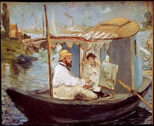 Claude Monet malt in seinem Atelierboot von Édouard Manet