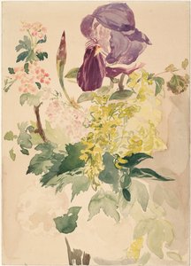 Blumenstück mit Iris, Goldregen und Geranie, 1880