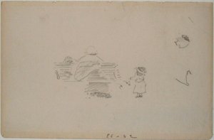 Skizze einer Frau, die auf einer Bank sitzt, und eines Kindes, das daneben steht von Édouard Manet