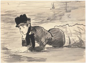 Frau, die am Strand liegt. Annabel Lee, ca. 1881