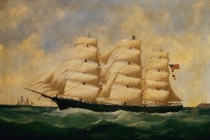 Das US-Segelschiff Servia vor Le Havre von Edouard Marie Adam