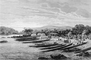Lope-Hauptquartier in Afrika. In „Reise in Westafrika“ von Brazza von Edouard Riou