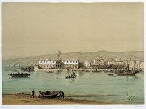 Ansicht des Kanals in „Einweihung des Suezkanals“ von G. Nicole. 1869 von Edouard Riou