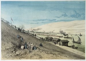 Ansicht des Kanals bei der „Einweihung des Suezkanals“ von G. Nicole, 1869 von Edouard Riou
