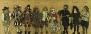 Studie für Kostüme für neun Schauspieler in "La Coupe Enchantee" von Jean de la Fontaine von Edouard Vuillard