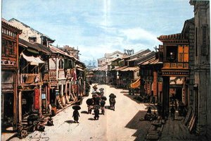Eine Straße in Hongkong Mitte des 19. Jahrhunderts