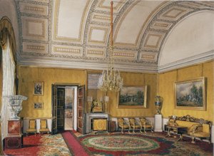 Innenräume des Winterpalastes. Das Erste Reservierte Apartment. Der Gelbe Salon der Großfürstin Maria Nikolajewna, 1866 von Eduard Hau