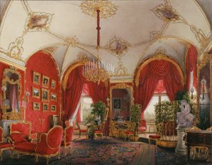 Innenräume des Winterpalastes. Das vierte reservierte Apartment. Das Eckzimmer, Mitte des 19. Jahrhunderts von Eduard Hau