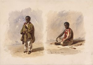 Zwei kleine Afrobrasilianer; einer stehend, der andere sitzend