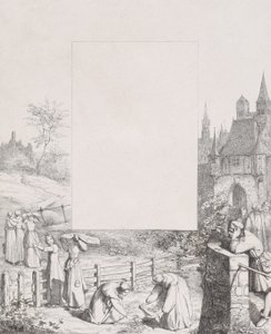 Tafel 5: Frauen sammeln Pflanzen und tragen sie auf ihren Köpfen, ein männlicher Zuschauer rechts (1836) von Eduard Julius Friedrich Bendemann