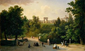 Blick von den Karlsaue-Gärten auf den Friedrichsplatz