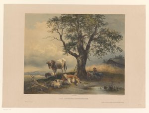 Figuren mit Vieh ruhend in einer Landschaft von Eduard Weixlgärtner