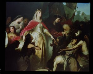 Detail der Katholischen Könige, die die christlichen Gefangenen nach der Eroberung von Malaga im Jahr 1487 empfangen von Eduardo Javier Ramon Cano de la Pena
