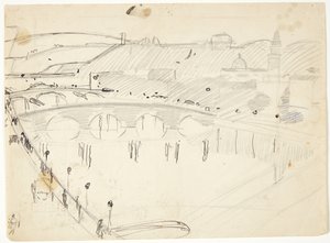 Blick aus einem Fenster bei Lungarno über den Fluss zu den Santo Spirito und San Miniato Höhen, Florenz von Edvard Weie