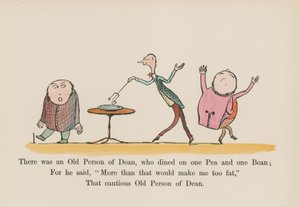 Es war eine alte Person aus Dean, die eine Erbse und eine Bohne aß (farbige Gravur) von Edward (after) Lear