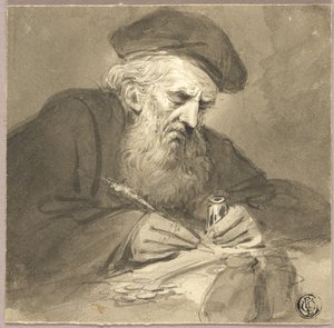 Bärtiger Gelehrter beim Schreiben