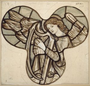 Entwurf für ein Buntglasfenster in der Lyndhurst Kirche: Ein Engel Harfenist, 1862 von Edward Burne Jones