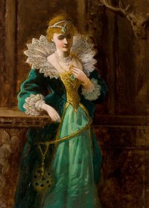 Amy Robsart betrachtet das Porträt von Leicester, späte 19. Jahrhundert