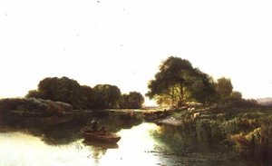 Eine Flusslandschaft mit Anglern