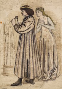 Szene von König René, der eine Figur schnitzt, beobachtet von seiner neuen Braut