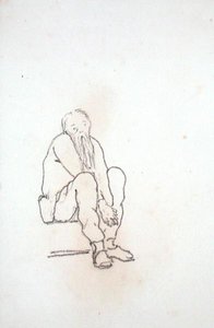 Selbstporträt des Künstlers, sitzend, mit den Händen zwischen den Knien, aus einem Album von Zeichnungen von Edward Coley Burne Jones