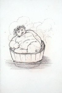 William Morris (1834-96) in einer Badewanne, aus einem Album von Zeichnungen