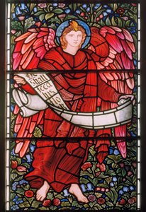 Engel mit einer Schriftrolle, Ostfenster, 1880