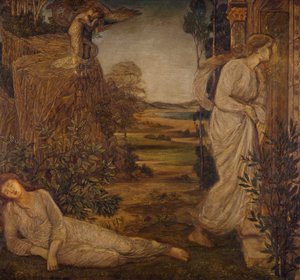 Cupid und Psyche - Palace Green Wandgemälde - Zephyrus trägt Psyche zum Berg, 1881 von Edward Burne Jones