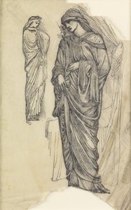 Zwei Studien einer Dame in einem langen fließenden Gewand von Edward Burne Jones