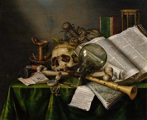 Vanitas. Stillleben mit Büchern, Manuskripten und einem Schädel von Edward Collier
