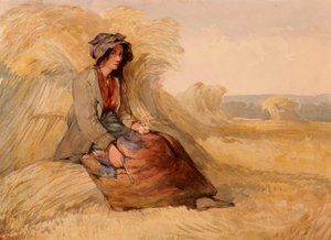Eine junge Frau, die sich in einem Kornfeld ausruht von Edward Duncan