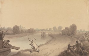 Paddington-Kanal: Die Kreuzung bei Wormwood Scrubbs, mit einem Passagier, der das Uxbridge-Passagierschiff ruft von Edward Francis Burney
