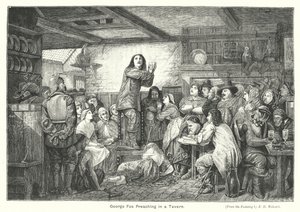 George Fox predigt in einer Taverne (Gravur) von Edward Henry (after) Wehnert