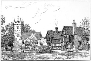 Clifford Kirche und altes Haus, Stratford-upon-Avon, Warwickshire, 1885